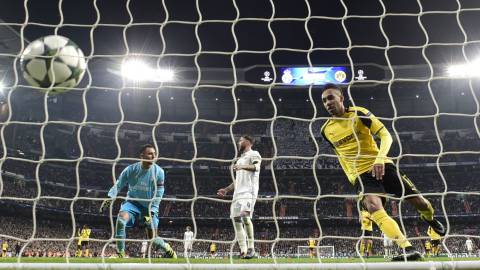 Aubameyang celebró así su gol al Madrid.