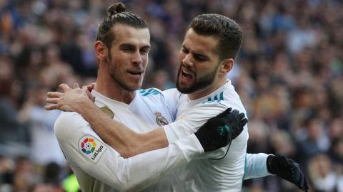 Nacho y Bale festejan el segundo gol del Madrid.