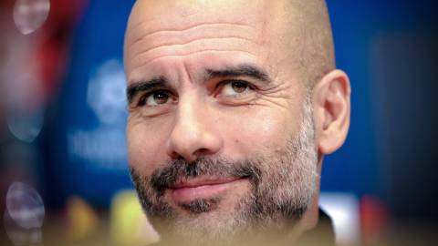El entrenador del Manchester City, el español Pep Guardiola, en la rueda de prensa previa al partido ante el Schalke 04.